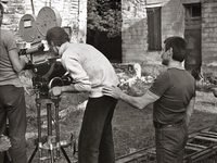 Сайт "tarkovsky75.narod.ru". Сьемки фильма Сталкер 1977г. На фото: Г. Рерберг, А. Тарковский, М. Чугунова